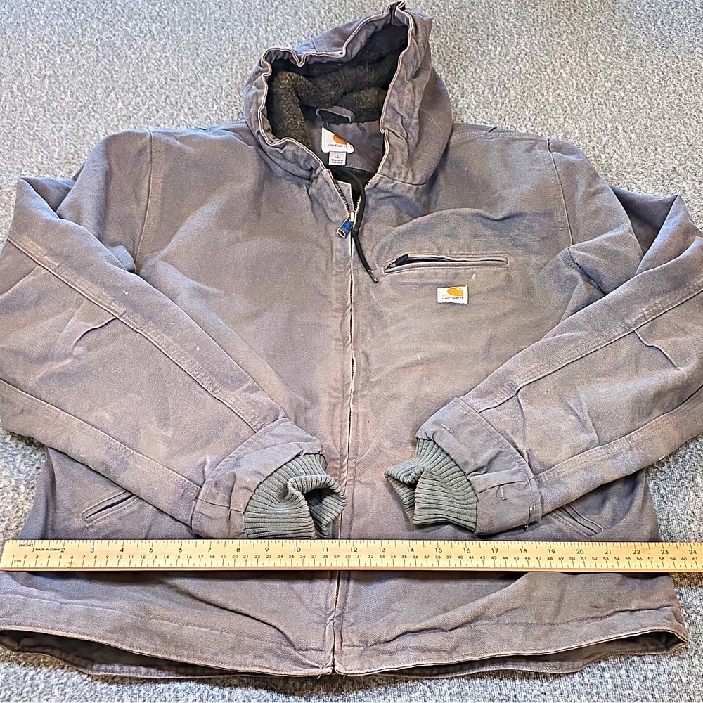 Carhartt Men's Gray Hooded Sherpa Lined Full Zip Jacket Coat Size L Regular